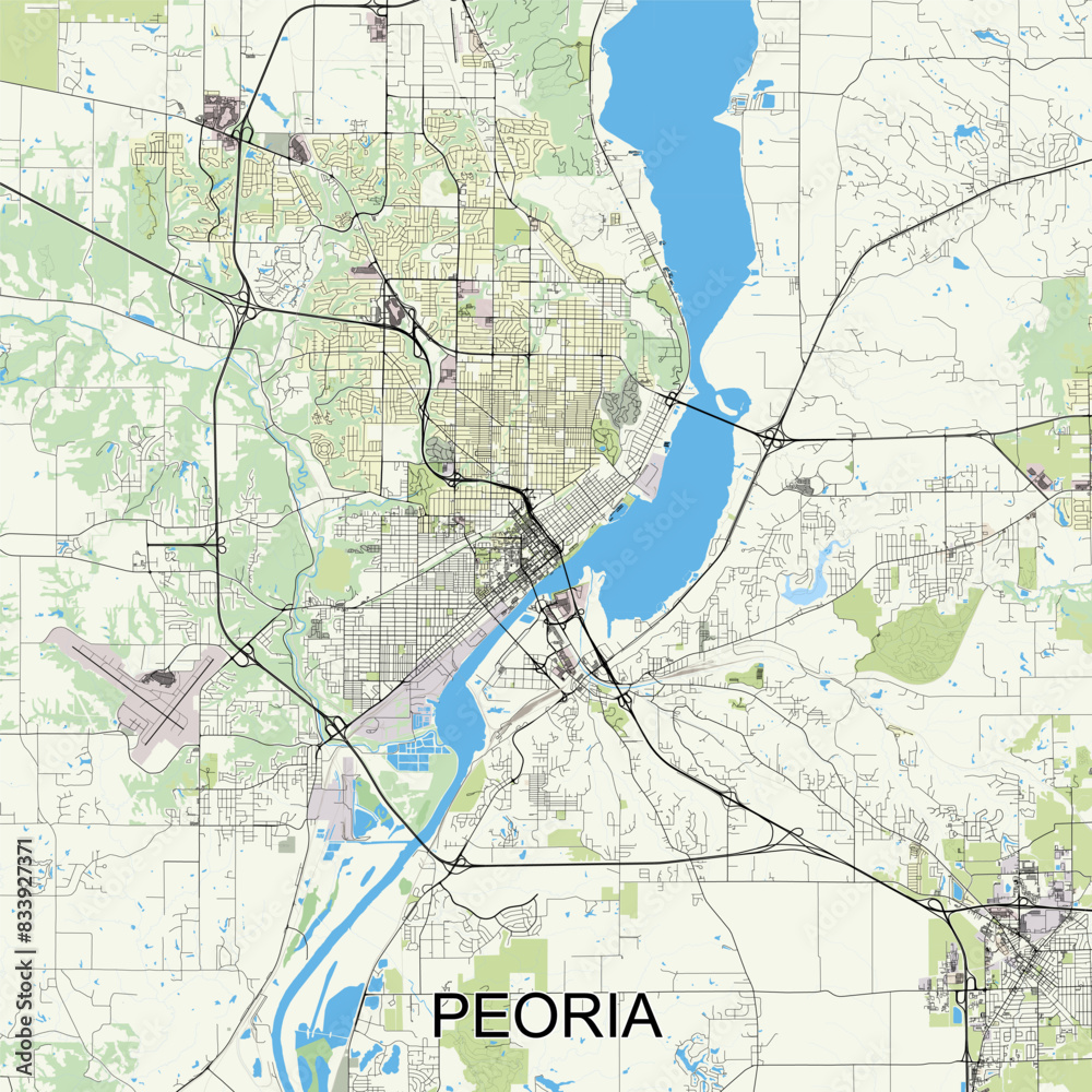 Obraz premium Peoria, Illinois, United States map poster art