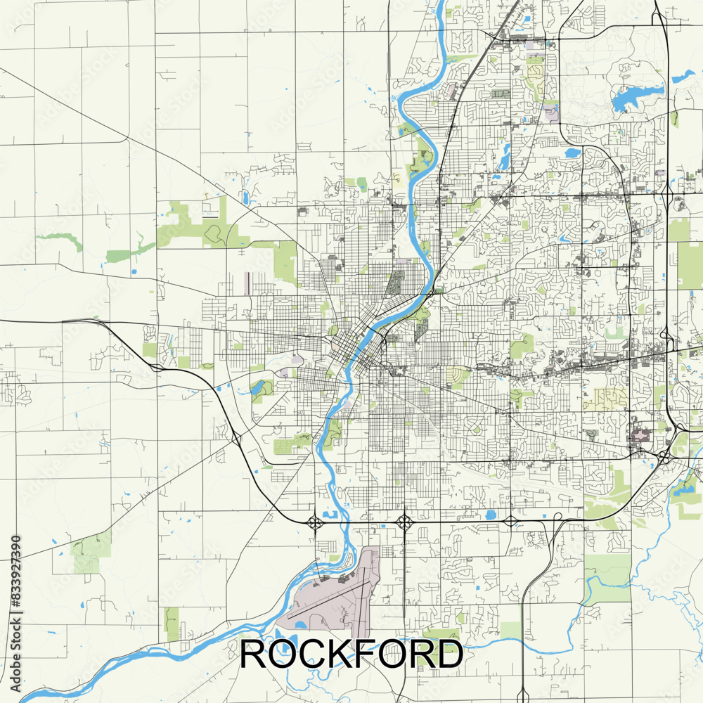 Rockford, Illinois, United States map poster art Rockford, Illinois, United States map poster art