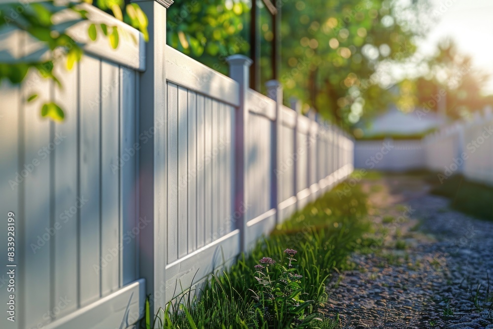 A simple white fence with a bird perched on top, great for use in a variety of contexts A simple white fence with a bird perched on top, great for use in a variety of contexts