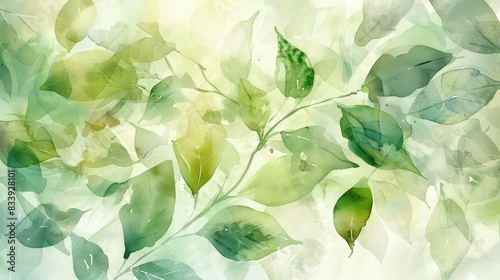 A watercolor painting of delicate leaves, each brushstroke capturing a different shade of green, from pale lime to rich emerald, showcasing the diversity of naturea??s palette. photo