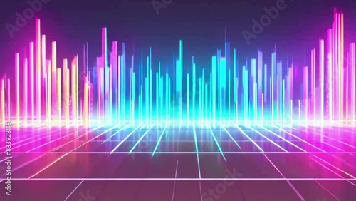 A basic spectrogram with vertical bands that light up to different frequencies, moving from left to right, 4K High-Quality Sound wave Music equalizer background Animation Video photo