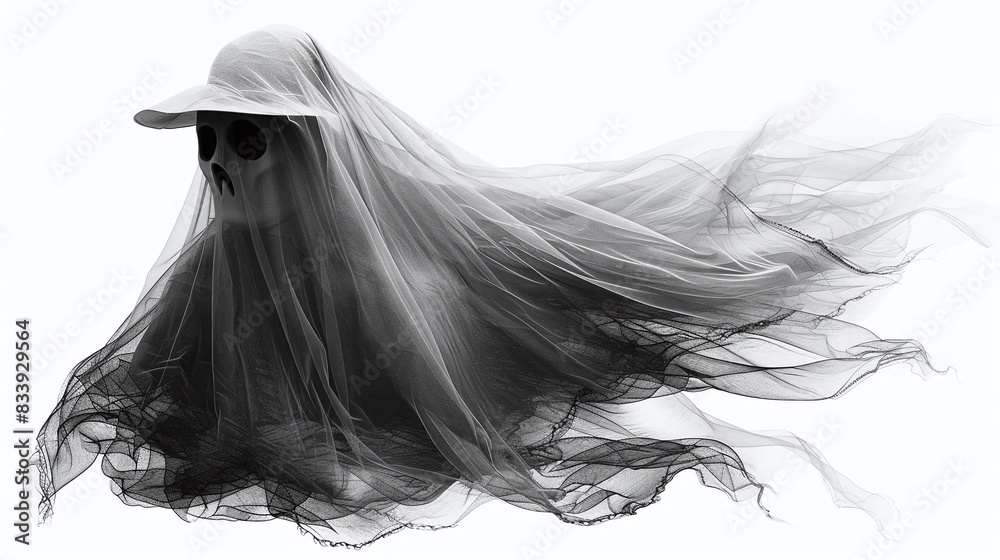 Design a spooky ghost hat with a veil, isolated on a white background Design a spooky ghost hat with a veil, isolated on a white background
