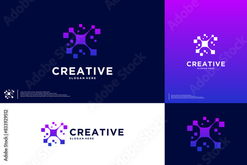 pixel splash, digital technology, smart future, logo design concept