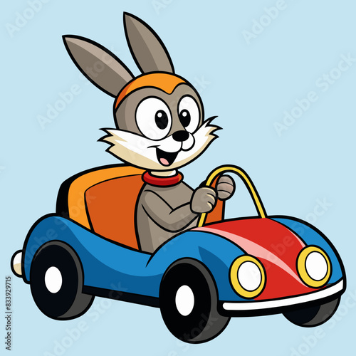 Rabbit racer driving a car vector illustration