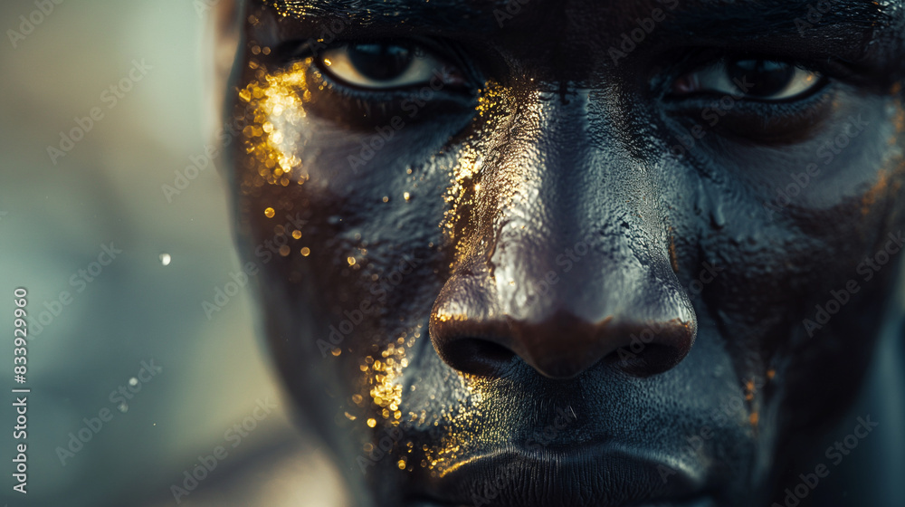 A close-up of a runner's determined face as they push through fatigue a dynamic and dramatic composition, with cope space A close-up of a runner's determined face as they push through fatigue a dynamic and dramatic composition, with cope space