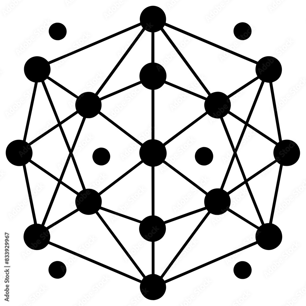 Grid of connections, lines and dots randomly placed and connected vector silhouette Grid of connections, lines and dots randomly placed and connected vector silhouette
