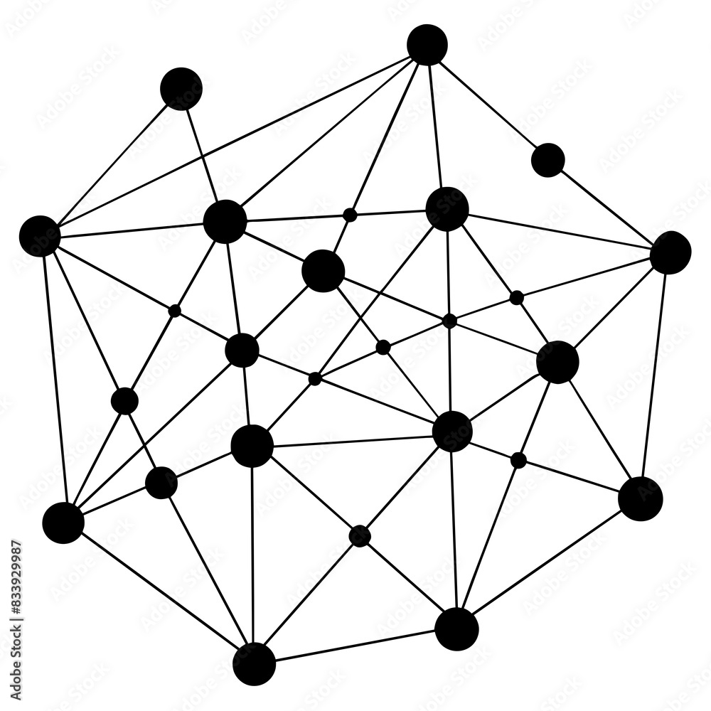 Grid of connections, lines and dots randomly placed and connected vector silhouette Grid of connections, lines and dots randomly placed and connected vector silhouette