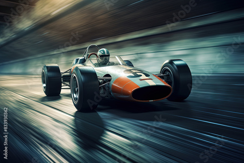 Retro racing car on the track. Vintage sport car championship.