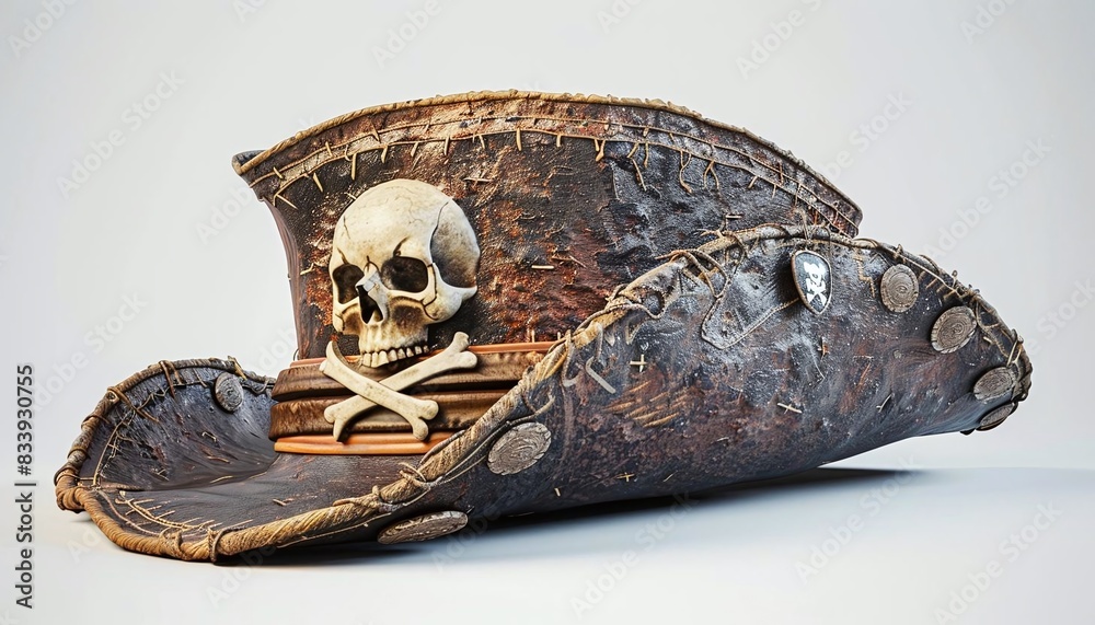 Fototapeta premium Generate a realistic pirate hat with a skull and crossbones, isolated on a white background