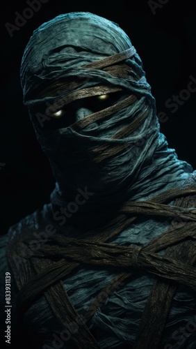 Spooky Mummy in Dark Cinematic Background Generative AI