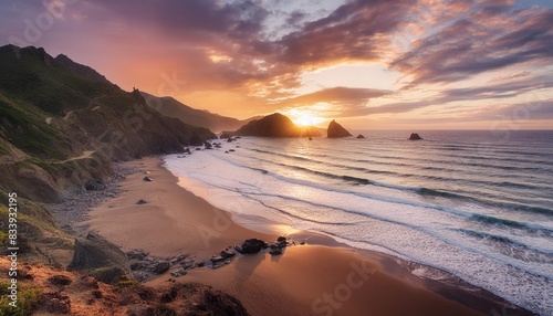 nice sunset on a beach of la renega oropesa photo