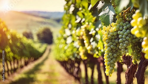 vineyard at sunny day green vines and ripe grapes