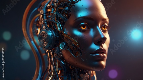 Artificial Intelligence Head Portrait With Intricate Parts Robotical Robot Background photo