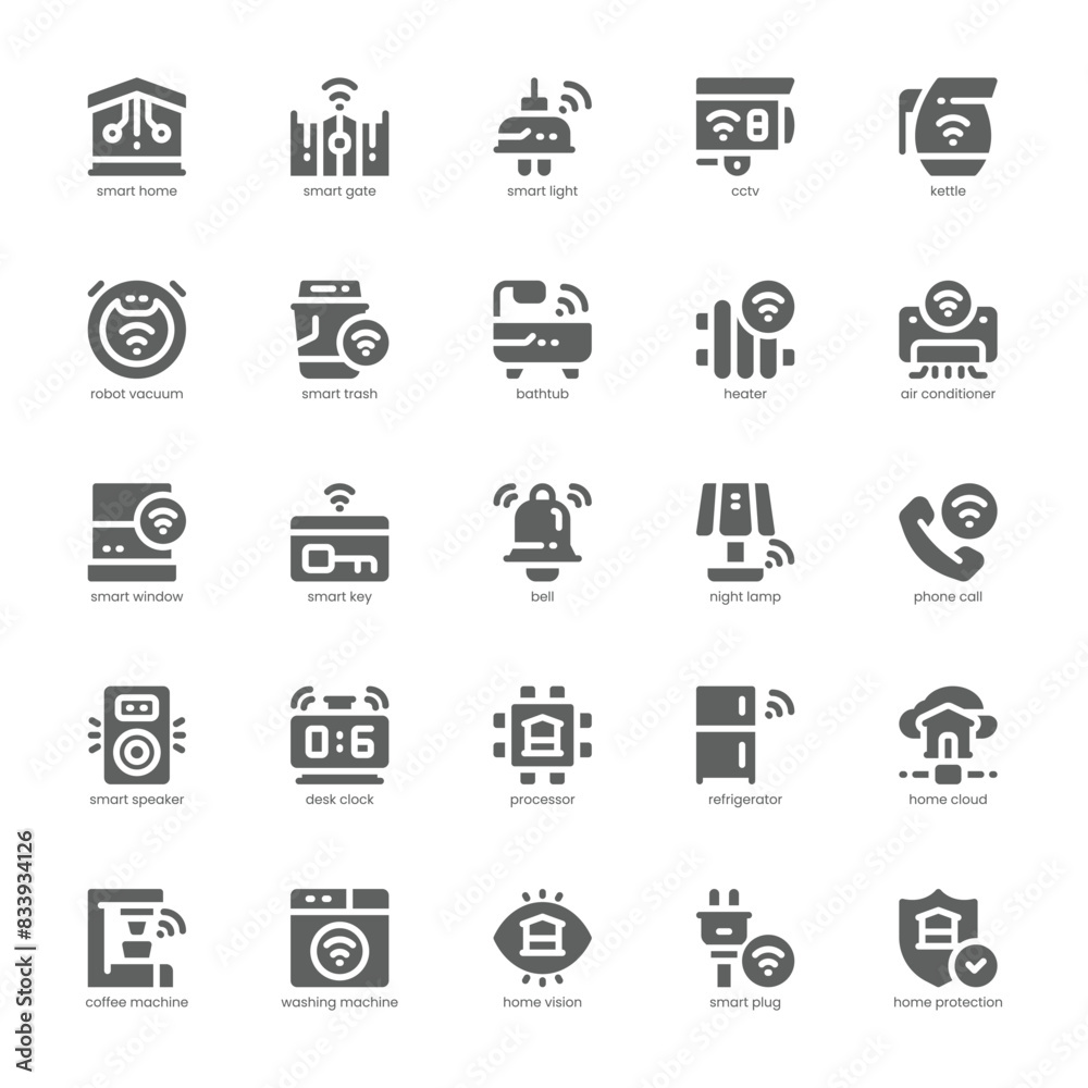 Smarthome icon pack for your website, mobile, presentation, and logo design. Smarthome icon glyph design. Vector graphics illustration and editable stroke.