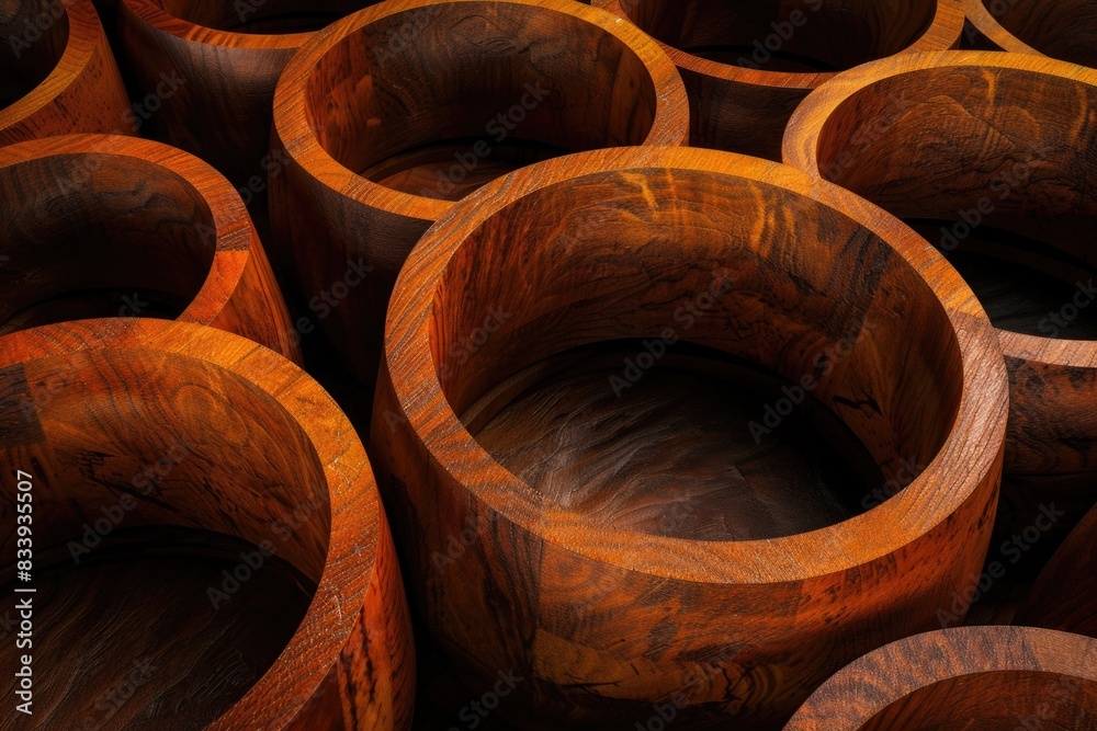 A collection of wooden bowls placed side by side, ideal for decorative or storage purposes