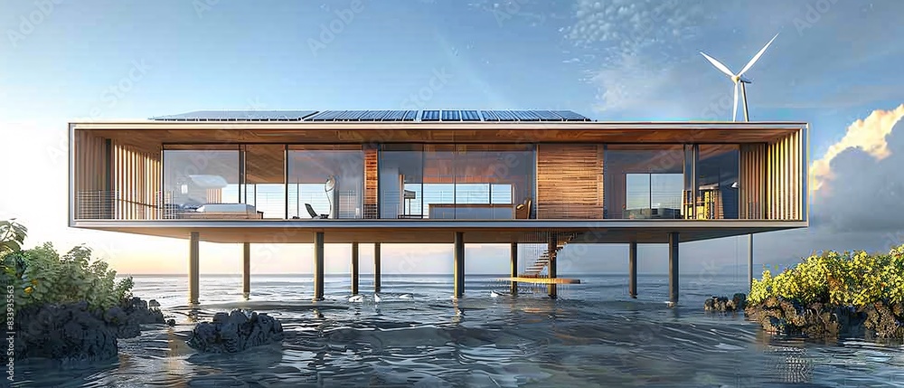 Image showcasing Coastal eco-friendly house on stilts to protect against rising sea ...