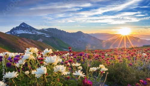 wild flowers and sunset at mt timpanogos in the rocky mountains of utah photo