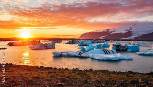 sunset at the jokulsarlon glacier lagoon photo