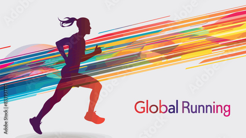 simple and elegant vector for Global Running Day, showing a silhouette of a runner with dynamic motion lines