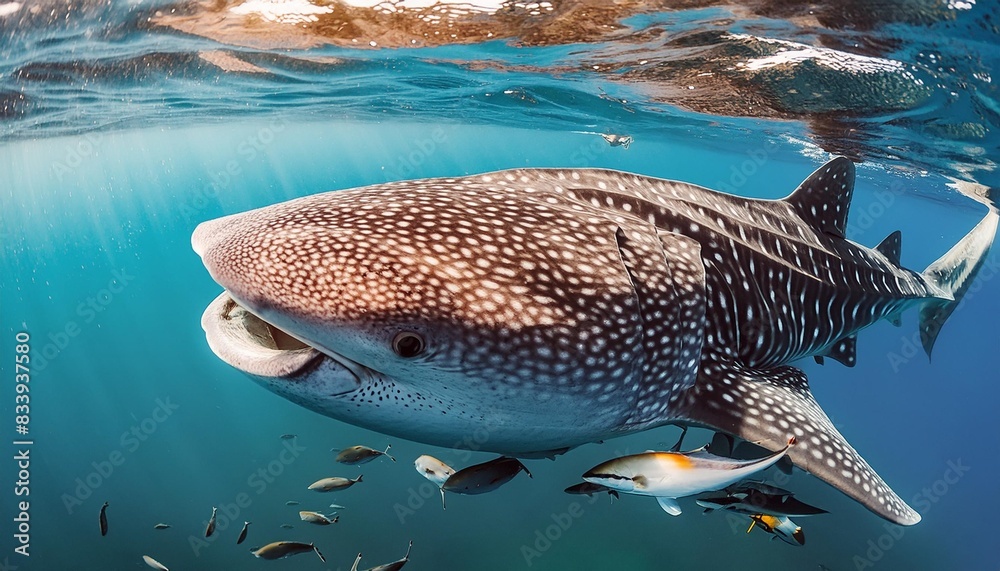 whale shark eating plankton in tropical sea giant whale shark swim