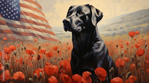 Patriotic Pup in a Field of Poppies - Memorial Day Tribute