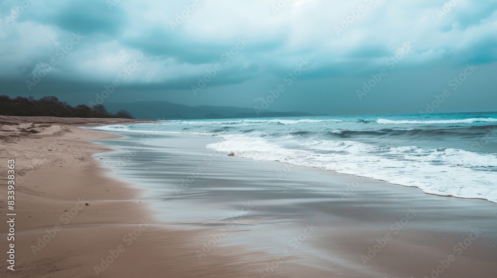 A deserted beach on a cloudy day with no signs of life ideal for text overlay A deserted beach on a cloudy day with no signs of life ideal for text overlay