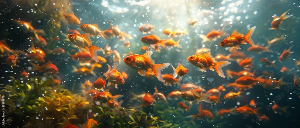 Fish swimming in the sky, underwater elements above ground, fantasy Fish swimming in the sky, underwater elements above ground, fantasy