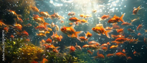 Fish swimming in the sky  underwater elements above ground  fantasy