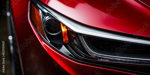 Close-up of a red car front for automotive industry marketing purposes. Concept Automotive Marketing, Close-up Photography, Red Car Front, Industry Promotion