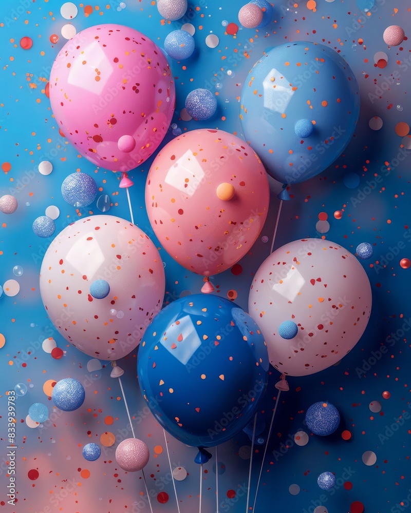 Festive background with colorful confetti and balloons, perfect for party invitations, bright colors Festive background with colorful confetti and balloons, perfect for party invitations, bright colors