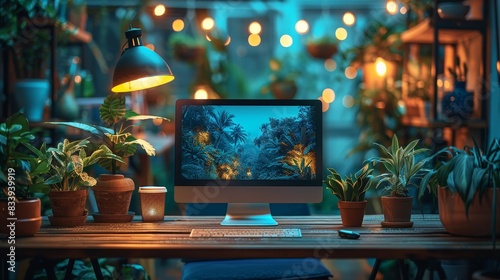 Template for a professional Zoom background featuring a modern office, clean design