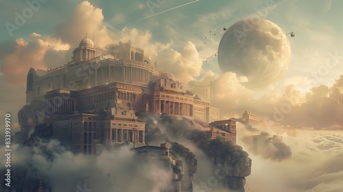 Modern Architecture Fusing Ancient Civilizations A Surreal and Mysterious Cityscape photo