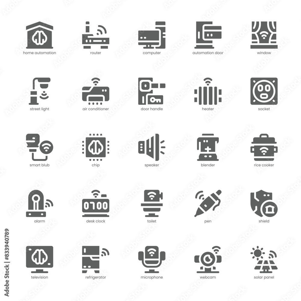 Naklejka premium Home Automation icon pack for your website, mobile, presentation, and logo design. Home Automation icon glyph design. Vector graphics illustration and editable stroke.