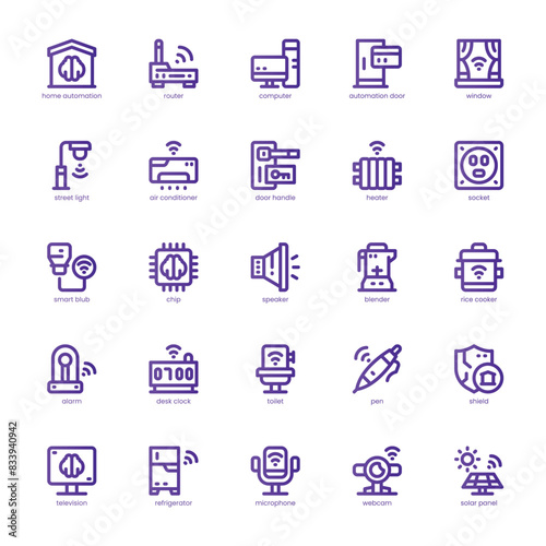 Home Automation icon pack for your website, mobile, presentation, and logo design. Home Automation icon basic line gradient design. Vector graphics illustration and editable stroke.