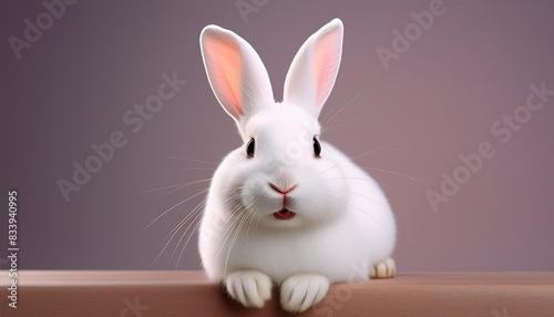 cute white bunny with a happy expression on a plain background ideal for easter greetings and decorations