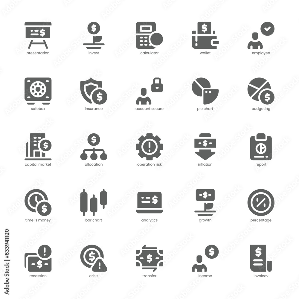 Banking and Finance icon pack for your website, mobile, presentation, and logo design. Banking and Finance icon glyph design. Vector graphics illustration and editable stroke.