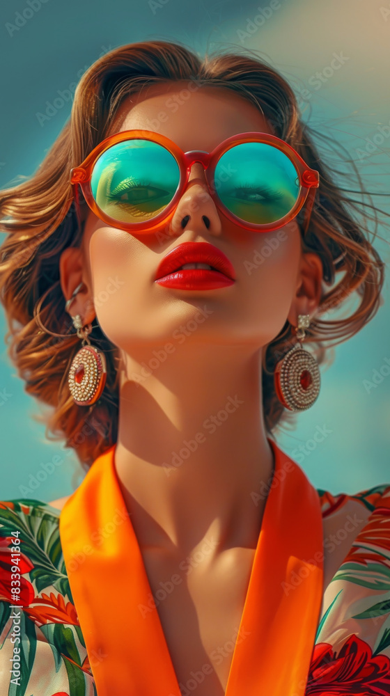 Retro style pastel colors summer background. Fashion woman wearing big sunglasses. Retro style pastel colors summer background. Fashion woman wearing big sunglasses.