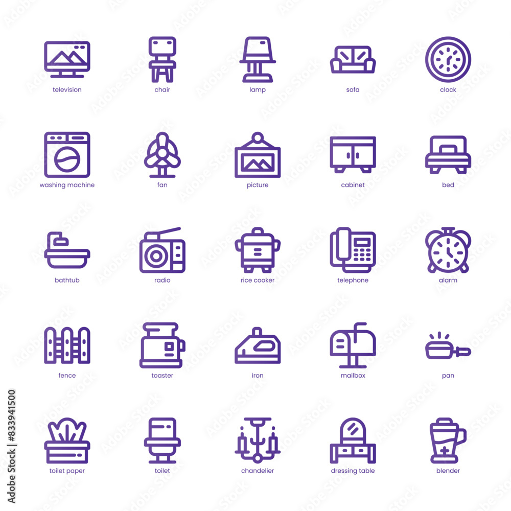 Home Furniture icon pack for your website, mobile, presentation, and logo design. Home Furniture icon basic line gradient design. Vector graphics illustration and editable stroke.