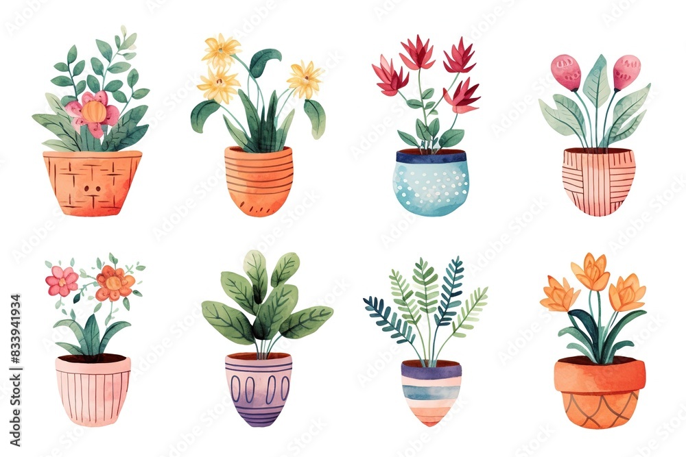 watercolor illustration with grungy texture, spring flower pot blossom, collection set isolated on white background, idea for junk journal or scrapbook design, watercolor illustration with grungy texture, spring flower pot blossom, collection set isolated on white background, idea for junk journal or scrapbook design,