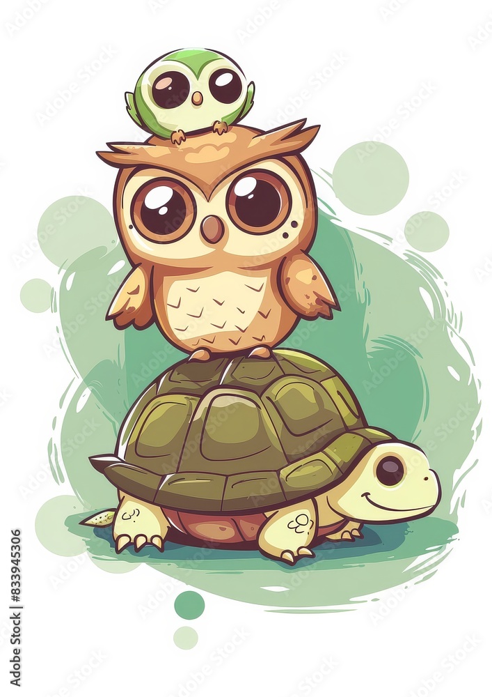 Obraz premium Happy Owl riding turtle