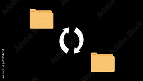  File copying and pasting upload and download concept. File transfer computer folder to folder animation Alpha Channel. 