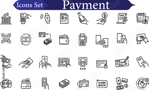 Bill And Payment line web icons. Money and Coins. Cash  Credit Cards  Money Bag  Containing banking  Investment  income  accounting  money  Finance. Editable stroke.
