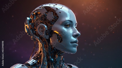 Artificial Intelligence Head Portrait With Intricate Parts Robotical Robot Background