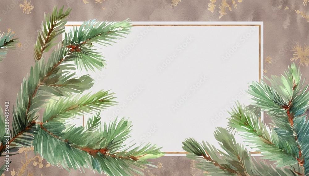 watercolor pine branches christmas tree branches square card template with white background winter clipart fir tree branches border