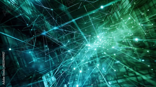 Blue and Green Network Lines form a Futuristic