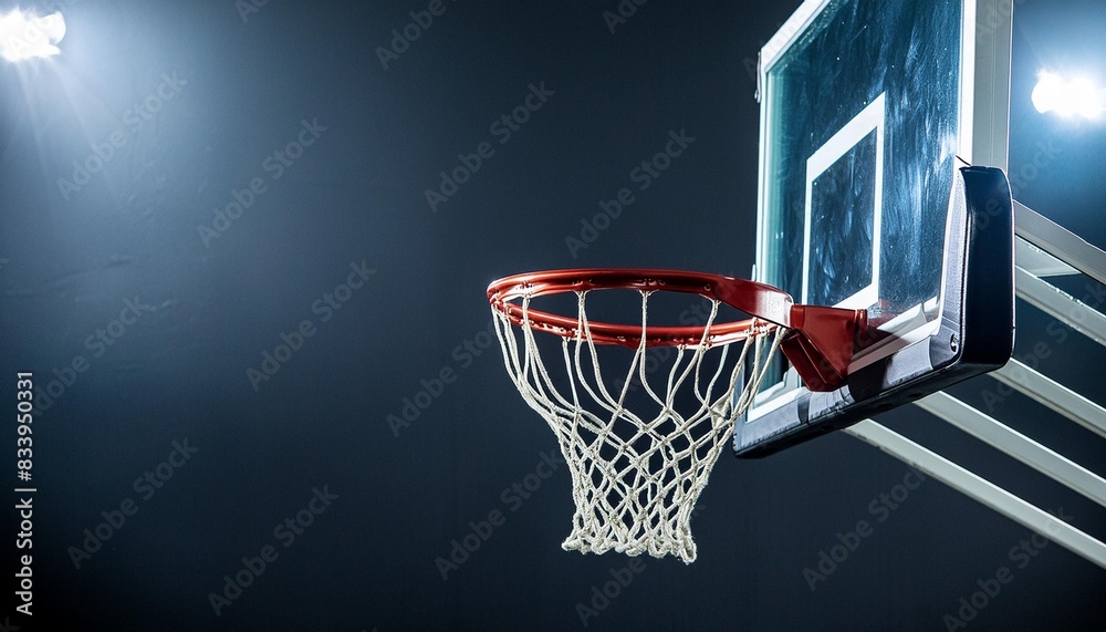 basketball hoop and net on a dark background horizontal banner