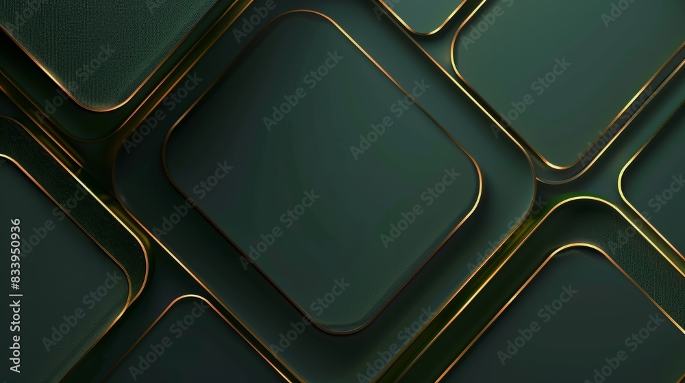 Dark green abstract background with gold lines and shadow. Geometric ...
