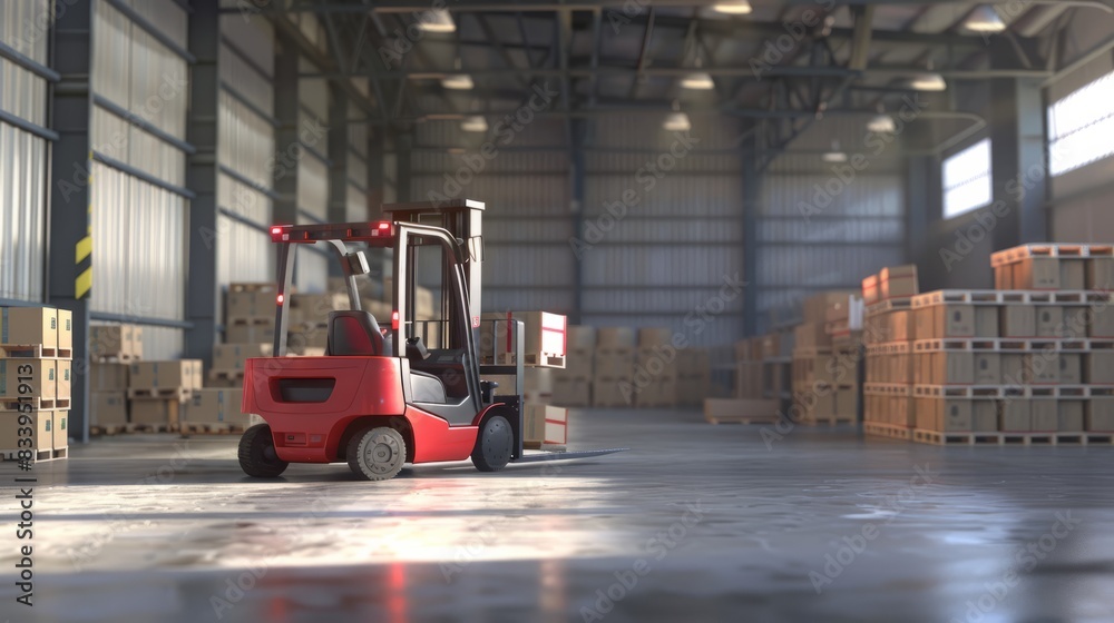 Forklift loads pallets and boxes in warehouse - AI generative Forklift loads pallets and boxes in warehouse - AI generative