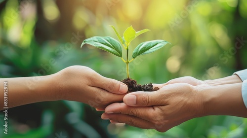 Two people holding a plant in their hands photo