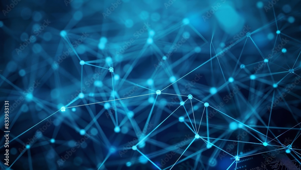 Abstract Blue Technology Network with Glowing Lines and Nodes